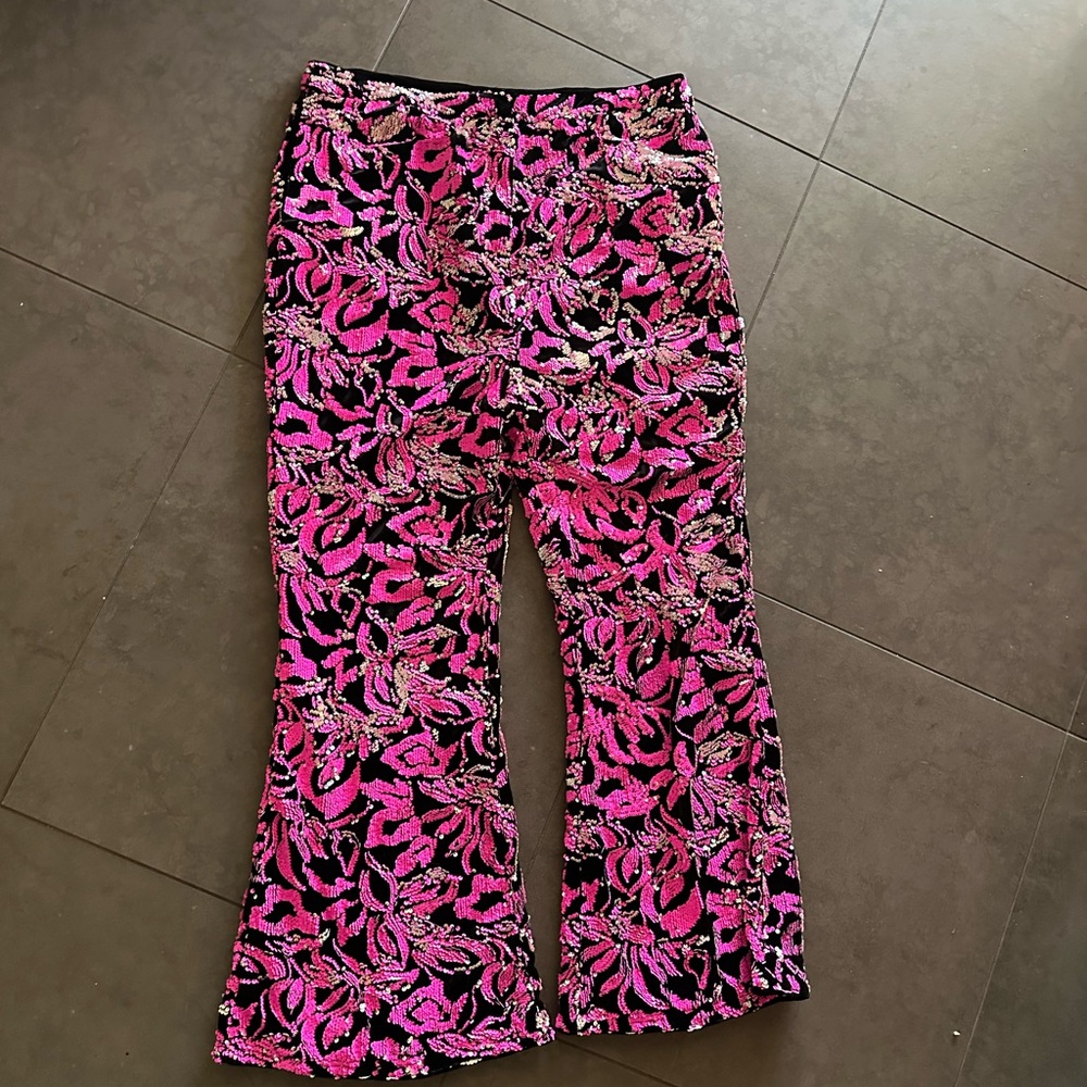 ⚡️ Nasty Gal Reversible Sequin Hot Pink Black Velvet Flare Pants • Plus Size 18